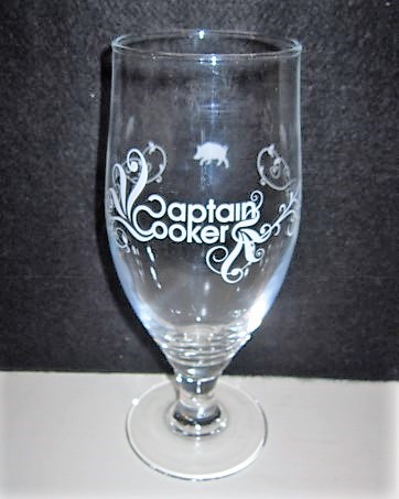 beer glass from the The Mussel Inn brewery in New Zealand with the inscription 'Captain Cooker'