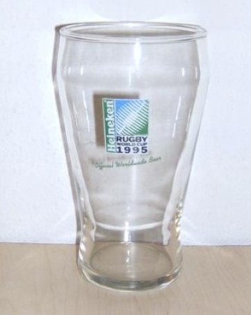 beer glass from the Heineken brewery in Netherlands with the inscription 'Heineken Ruby World Cup 1995 Official Worldwide Beers'