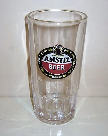 beer glass from the Amstel brewery in Netherlands with the inscription 'Amstel Beer Quality Product, Amstel Lager All Over The World'