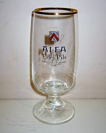 beer glass from the Alfa  brewery in Netherlands with the inscription 'Alfa Edel Pils'