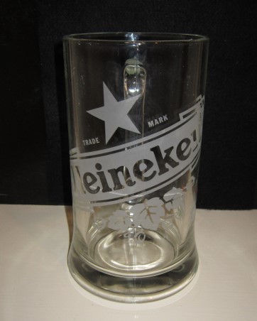 beer glass from the Heineken brewery in Netherlands with the inscription 'Trade Mark Heineken, Heineken'