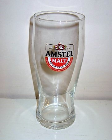 beer glass from the Amstel brewery in Netherlands with the inscription 'Amstel Malt Est 1870 Alcoholurij Beer, Amstel Brouwerij Amsterdam Holland'
