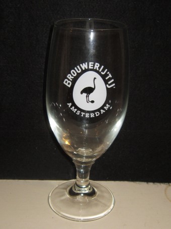 beer glass from the Brouwerij 'tIJ brewery in Netherlands with the inscription 'Brouwerij 'tIJ Amsterdam'