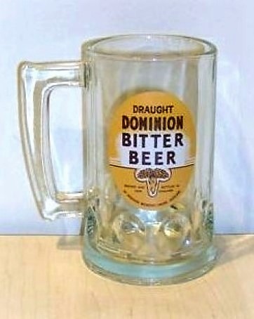 beer glass from the Dominion brewery in New Zealand with the inscription 'Draught Dominion Bitter Beer '