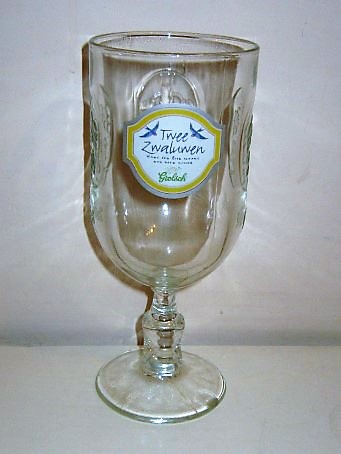 beer glass from the Grolsch brewery in Netherlands with the inscription 'Twee Zwaluwen Grolsch'
