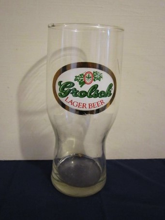 beer glass from the Grolsch brewery in Netherlands with the inscription 'Grolsch Lager Beer'