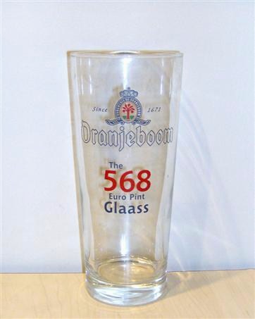 beer glass from the Oranjeboom brewery in Netherlands with the inscription 'Since 1671 Oranjeboon The 568 Euro Pint Glaass '