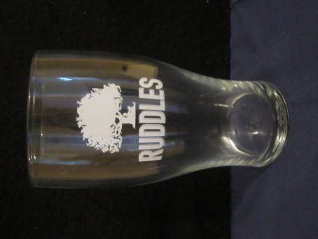 beer glass from the Ruddles  brewery in England with the inscription 'Ruddles Ale'