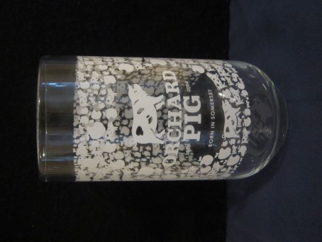 beer glass from the Orchard  brewery in England with the inscription 'Orchard Pig EST 2004 Born In Somerset'
