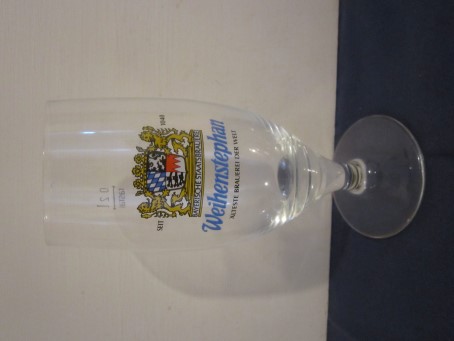 beer glass from the Weihenstephan brewery in Germany with the inscription 'Weihenstephaner Alteste Brauerei Der Welt'